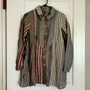 Flax 100% Linen long Sleeve Grey Button Up P